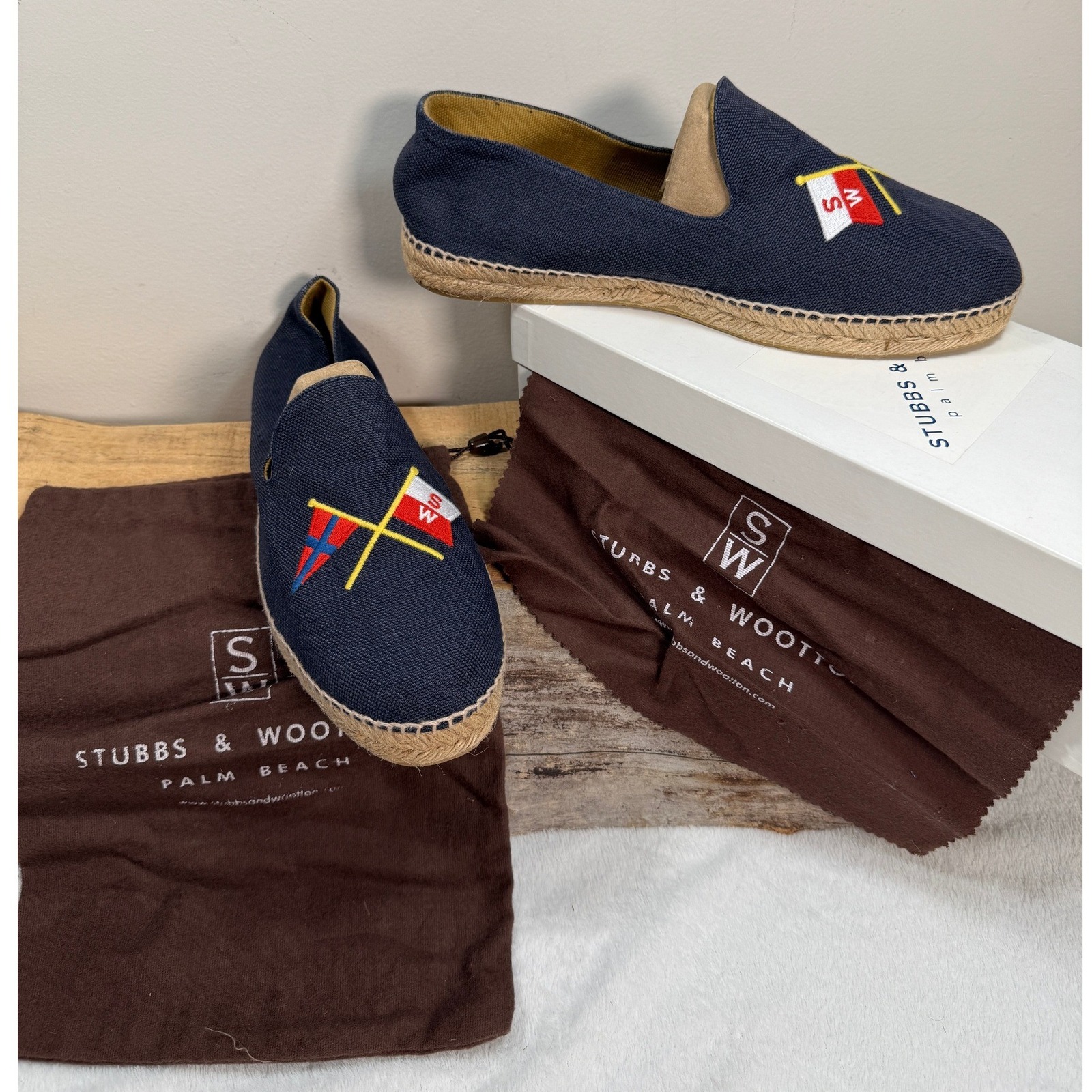 Stubbs & Wootton Vtg Gatsby Burgee Navy Canvas Espadrille Loafers Mens 11 Eu 43